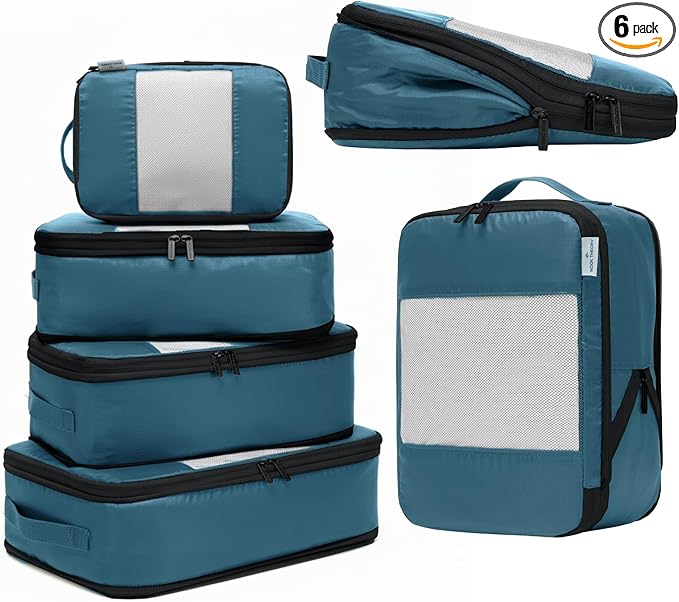 6-Pack Large Compression Packing Cubes for Travel - Lightweight Compression Packing Cube Set, Water-Resistant Luggage Organizer Bags & Suitcase Organizers, Travel Cubes for Carry-On, Checked Luggage