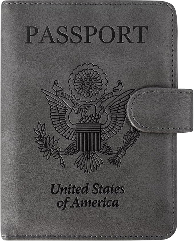 ACdream Passport and Vaccine Card Holder Combo, Cover Case with CDC Vaccination Card Slot, Leather Travel Documents Organizer Protector, with RFID Blocking, for Women and Men - Grey