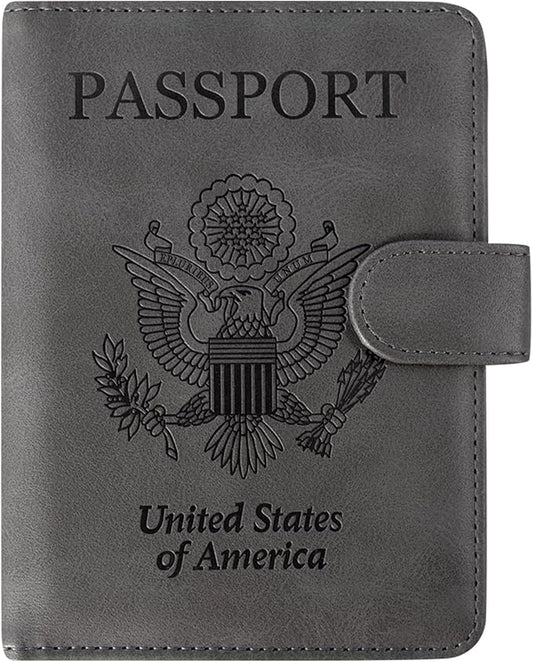 ACdream Passport and Vaccine Card Holder Combo, Cover Case with CDC Vaccination Card Slot, Leather Travel Documents Organizer Protector, with RFID Blocking, for Women and Men - Grey