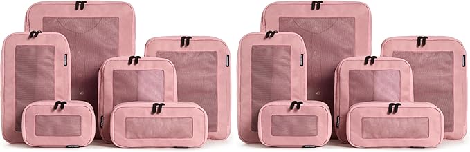 Aerotrunk Compression Packing Cubes for Travel - Luggage Organizer Bags - Double Zipper Packing Cubes for Suitcases (12-Pack, Rose)