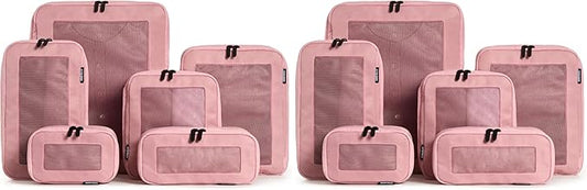 Aerotrunk Compression Packing Cubes for Travel - Luggage Organizer Bags - Double Zipper Packing Cubes for Suitcases (12-Pack, Rose)