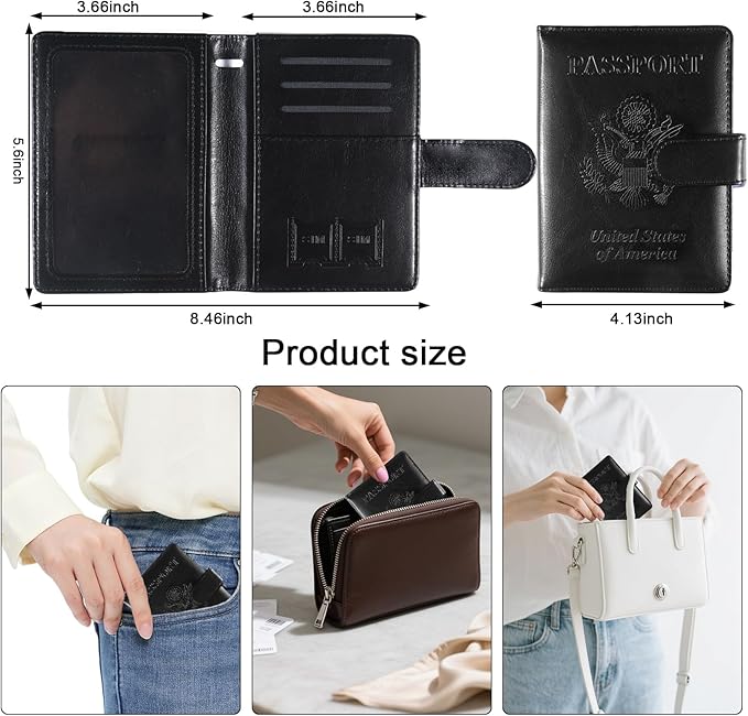 Sizobi Passport Holder for Travel, RFID Passport Cover Wallet for Women Men, Leather Passport Book Card Holder Case for International Travel Must Haves Accessories, Cruise Ship Essentials Gifts, Black