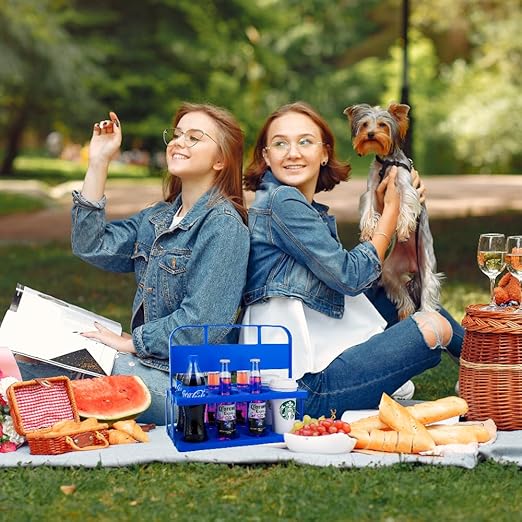Bodaon 8 Cup Drink Carrier with Handle, Plastic Cup Carriers for Drinks, Drink Holder for Car, Take Out Delivery Drivers Accessories, Portable Foldable Reusable Mobile, Use for Food Delivery Bag, Blue