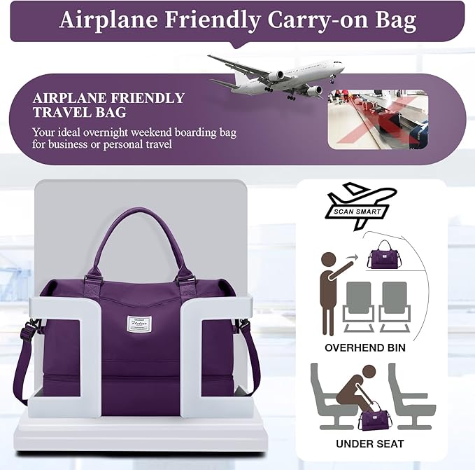 Weekender Bags for Women,Personal Item Travel Bag with Shoes Compartment,Overnight Travel Duffel Bag with Toiletry Bag