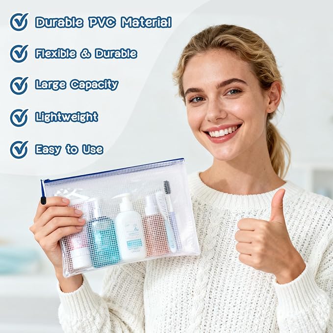 Mesh Zipper Pouch Bags - 5 Pack Waterproof Zipper Bags 6.8x9.4 Inch A5 Clear Mesh Storage Pouches Assorted Colors for Home, Office, School, Travel, Puzzles, Cosmetic, Accessories