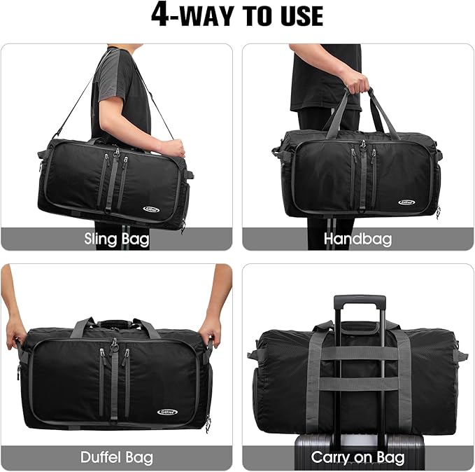 G4Free 40L/65L Foldable Duffel Bag, Water-Repellent Travel Backpack, Lightweight Carry Bag for Overnight Weekender Sports Men Women