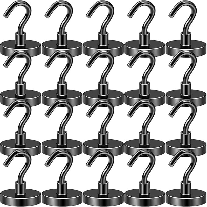 DIYMAG Black Magnetic Hooks, 120 LB Heavy Duty Strong Magnet with Hook, Rare Earth Neodymium Magnets for Hanging, Magnetics Hanger for Curtain, Home, Kitchen, Workplace, 20 Packs