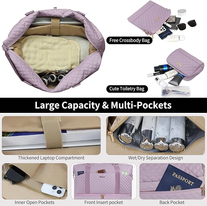 Weekender Bag, Large Travel Duffel Bag for Women, Carry on Overnight Bag with Shoe Compartment and Toiletry Bags