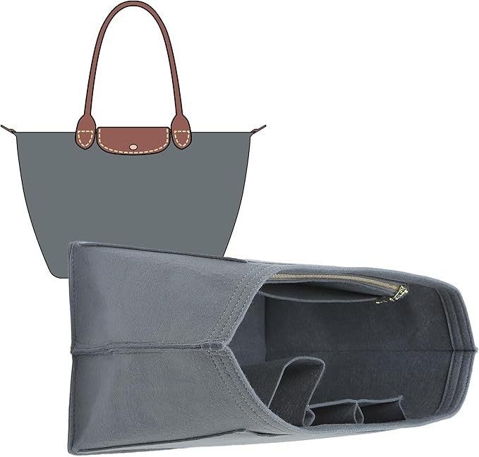 Doxo Felt Purse Organizer Insert for Longchamp Le Pliage L Handbag Insert (Light Grey, Large)