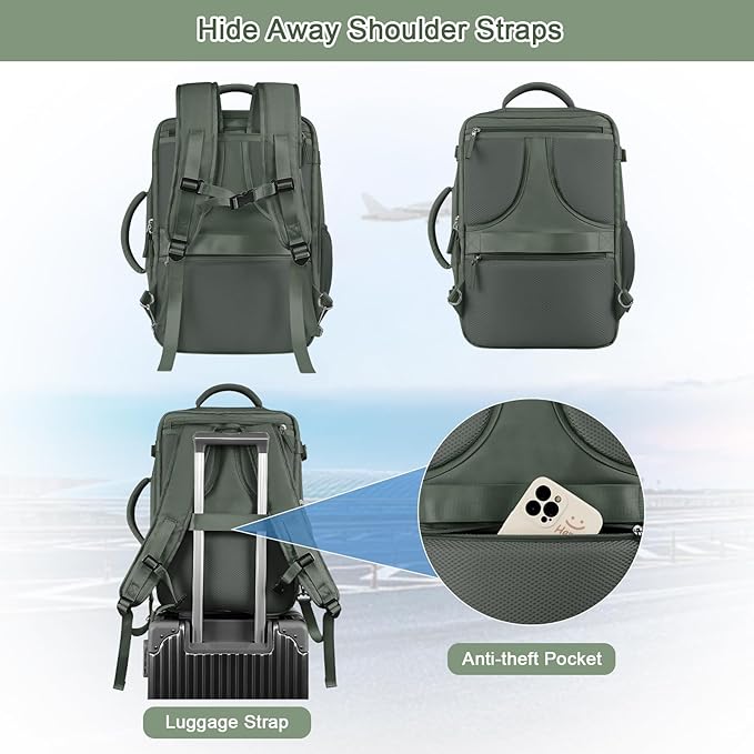 Large Expandable Travel Backpack for Men and Women, 17 Inch Laptop, Waterproof, Casual, College Bookbag, Backpack for Women, as Person Item Flight Approved