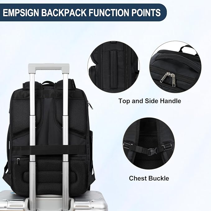 EMPSIGN Travel Backpack for Women, Large Carry On Backpack Airline Approved Personal Item, 17 inch TSA Friendly Laptop Backpack with USB Port, Casual Daypack for Weekender Business Hiking, Black