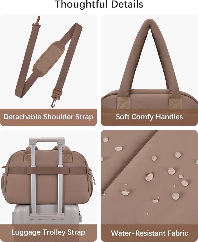 oscaurt Gym Bag for Women Puffer Duffle Bag for Travel Water Resistant Carry On Weekender Overnight Duffel Dance Bag with Shoe Compartment