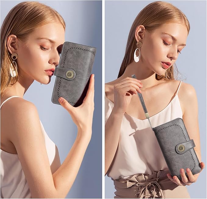 SENDEFN Wallets for Women Leather Credit Card Holder with RFID Blocking Large Capacity Wristlet | with RFID Blocking, Large Capacity, Wristlet, with RFID Blocking, Large Capacity, Wristlet