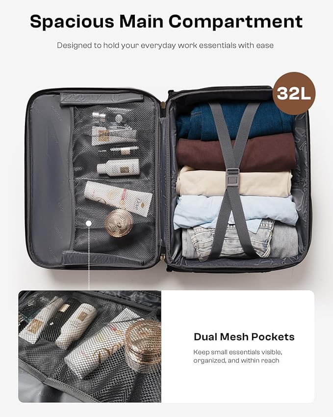 Rolling Laptop Bag for Men and Women, 16 Inch Computer Bag with Wheels Underseat Carry on Luggage, Laptop Briefcase Case for Work, Travel, College Teacher, Mobile Office Bag, Black Beige Brown