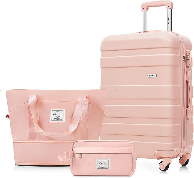 24 Inch Checked Suitcase with TSA Lock Travel Duffel Bag Wet-Dry Toiletry Bag, Pink