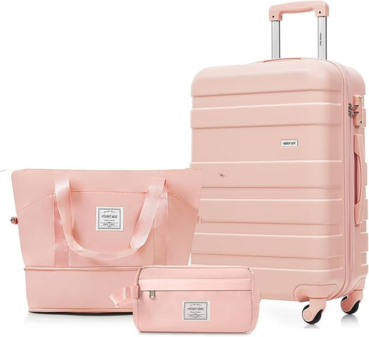 24 Inch Checked Suitcase with TSA Lock Travel Duffel Bag Wet-Dry Toiletry Bag, Pink