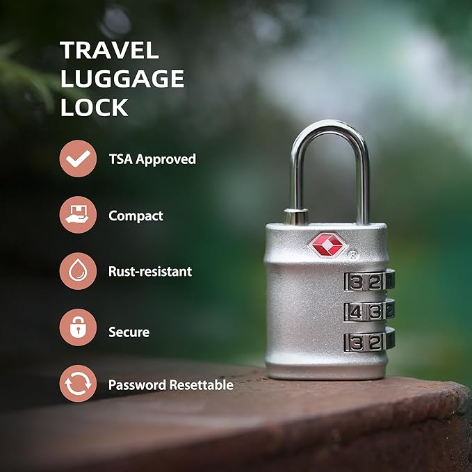 Luggage Locks TSA Approved, Small Padlock Combination for Travel Essentials, TSA Locks for Luggage, Gym Locker, Suitcase, Zipper, Gun Case, Candados para Locker, Outdoor Fence, Shed