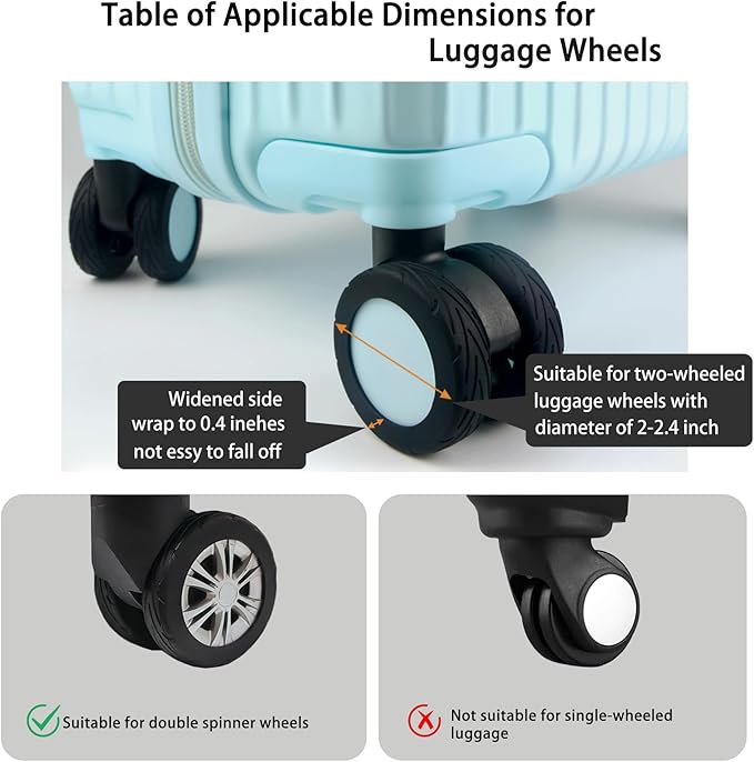 10 Pcs Upgrade Luggage Wheel Covers, Wear-Resistant, Noise-Reduction, Silicone Wheel Protective Covers for 2-2.4" Spinner Wheel, Carry-on Luggage Suitcases, Must Have Travel Accessories（Blue）