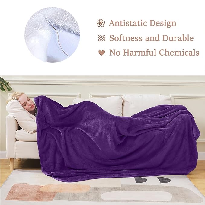HOZY Soft Blanket Queen Size Fleece Warm Fuzzy Bed Blankets for The Bed Sofa Lightweight 350GSM Purple 90"*90"