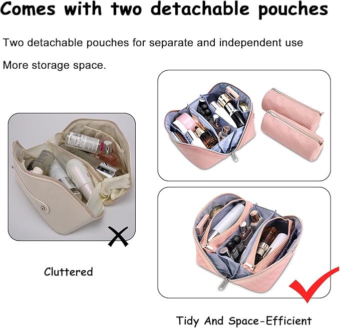 BOYATU Travel Makeup Bags for Women: Sweet Pink Checkered Large Capacity Cosmetic Bag - You Deserve a Little Sweetness Every Day - 3 Pcs Toiletry Organizer Holds 10-20 Full-Size 50-100ML Bottles