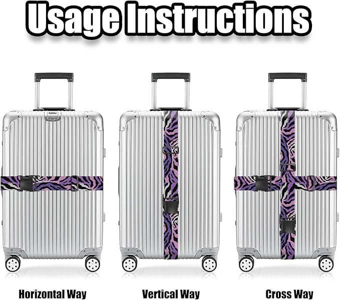 Nuxovilar Luggage Straps of 2 Set Purple Pink Black Zebra Pattern, 1.96x90.5 inches - Luggage Straps for Suitcases, Good for Adventure Trips, Outdoor Travel, Casual Use