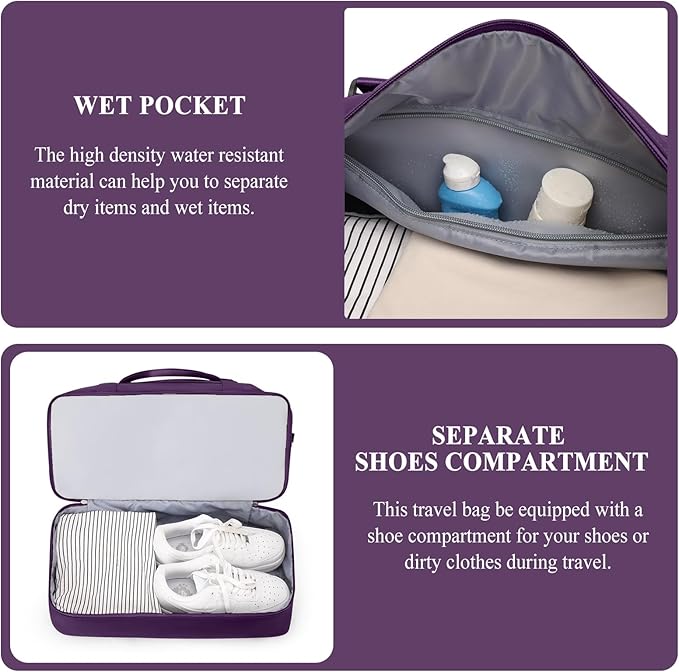 Weekender Bags for Women,Personal Item Travel Bag with Shoes Compartment,Overnight Travel Duffel Bag with Toiletry Bag