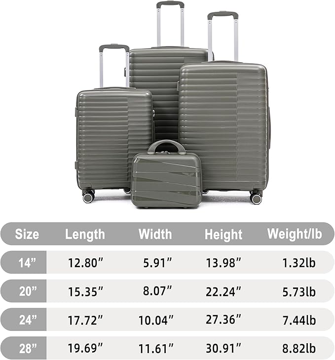 Hardside 4 Luggage Sets, Lightweight Wave Suit Case with Spinner Wheels