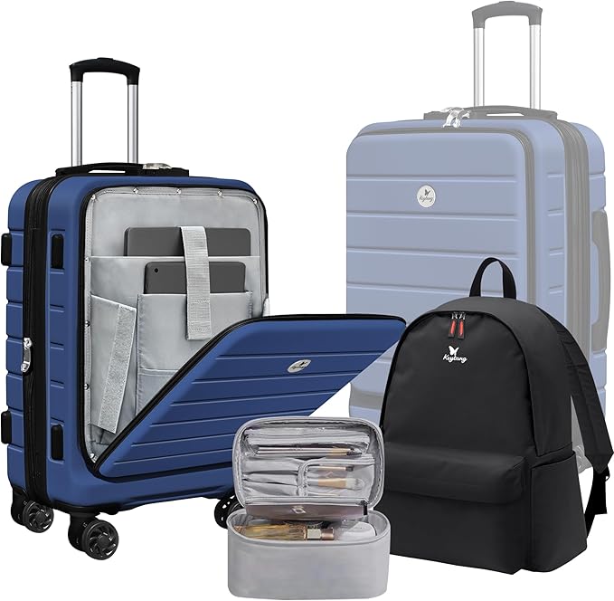 Classic 20" Carry-On with TSA Lock Spinner Wheels, Lightweight Hardside Expandable Suitcase with Front Open Pocket Compartment, Navy Blue