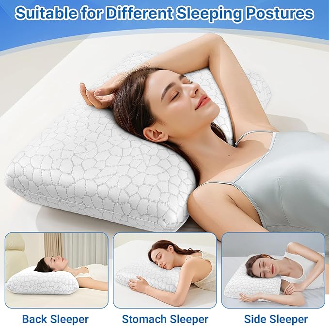 Memory Foam Pillows, Bed Pillow for Side,Back and Stomach Sleepers,Neck Pillow for Sleeping with Removable and Machine Washable Cover, Standard Size (1 Pack)
