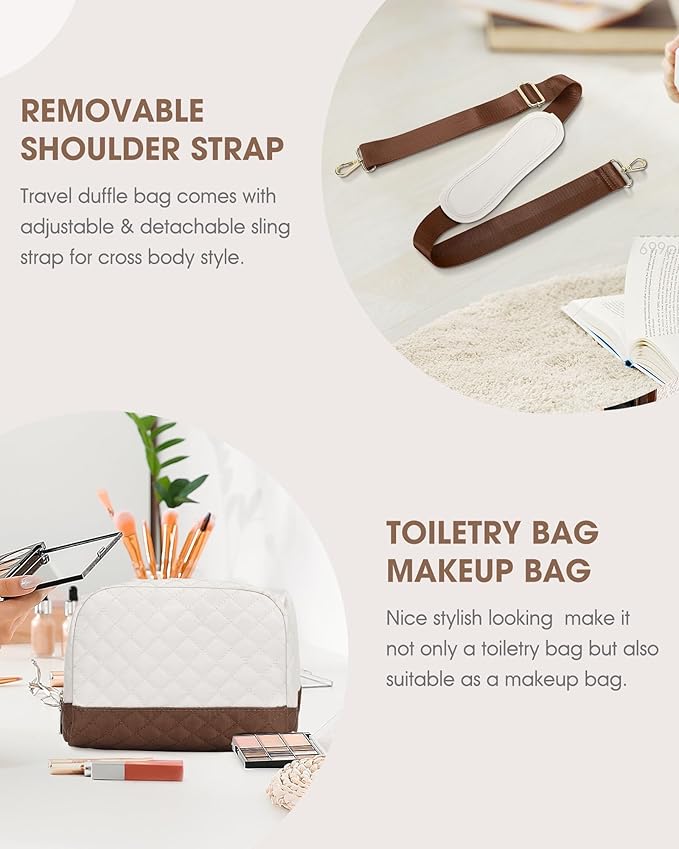 Weekender Bags for Women Travel Bag - Duffle Bag with Shoe Compartment Carry on Overnight Bag for Women Hospital Bags for Labor and Delivery 2Pcs Set Beige Brown