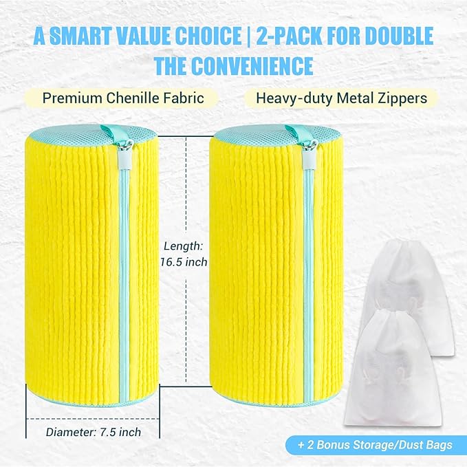 Shoe Washing Machine Bag, 2 PC Reusable XXL Shoes Laundry Bag for Washer & Dryer with Concealed Heavy-Duty Zipper to Protects Shoes & Machine, Cleaning Bag for Sneakers & Tennis Shoe(Yellow)
