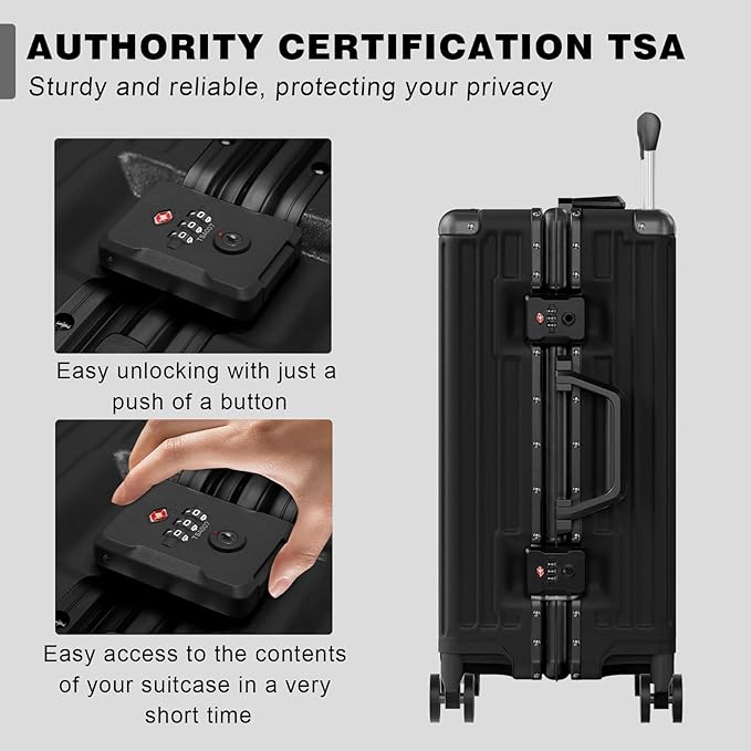 AnyZip Luggage Sets 2 Piece Aluminum Frame Carry On and Checked Suitcase PC ABS Hard Shell TSA Lock No Zipper(Black, 20/28)