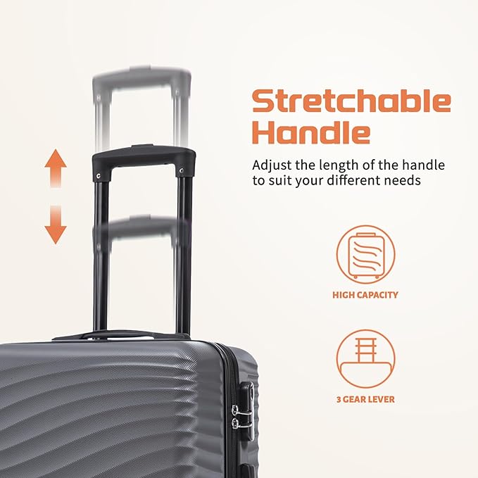 Luggage Sets 3 Piece, ABS Suitcase Set (20/24/28), Hardside luggage with Spinner Wheels, Travel Luggage,14x8x9 Airline Approved Carry on, Lightweight Luggage with High-Security Lock