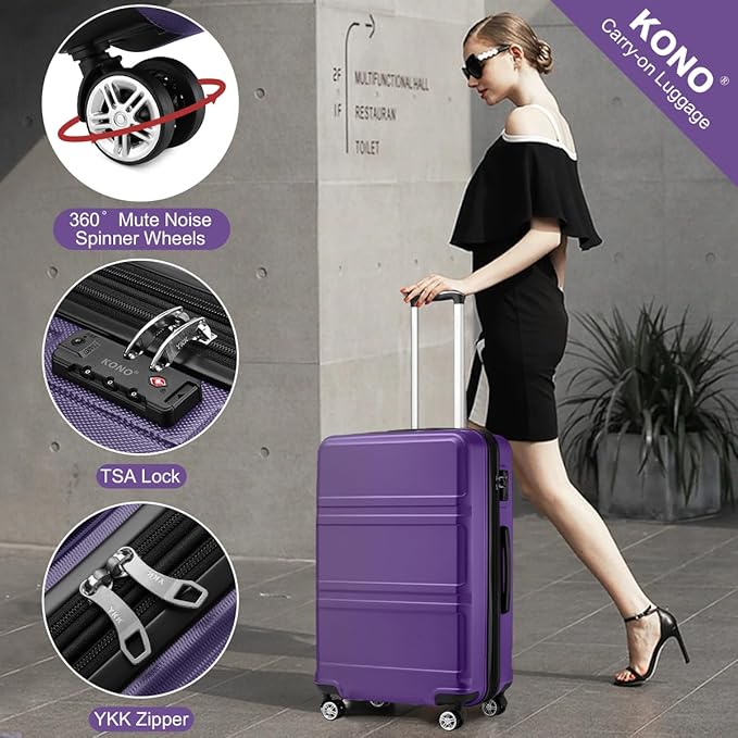Kono 28 Inch Luggage Expandable Suitcase with Spinner Wheels TSA Lock Lightweight PC+ABS Hardside Large Checked Luggage Durable Rolling Suitcase Purple