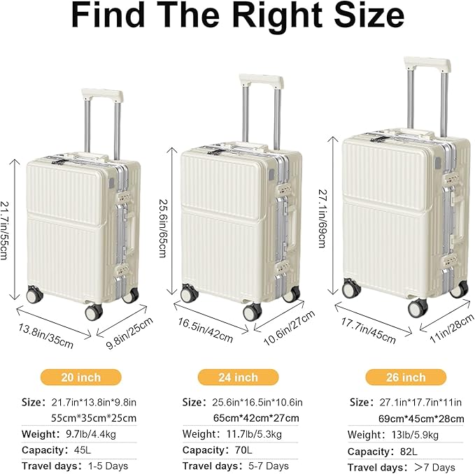 Carry on suitcase Zipperless Luggage,Polycarbonate Aluminum Hard Shell, Expandable Carry-On Suitcase with Spinner Wheels,24 Inch Cabin