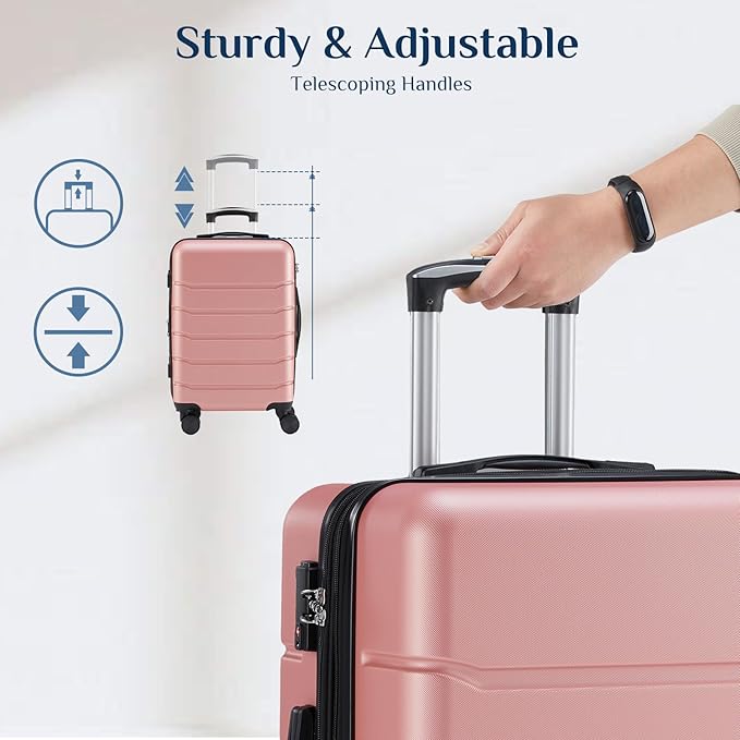 NEWBULIG 24 Inch Carry on Luggage, Lightweight Expandable Rolling Suit Case with TSA Lock, Hard Shell ABS Suitcase with Double Spinner Wheels, Pink