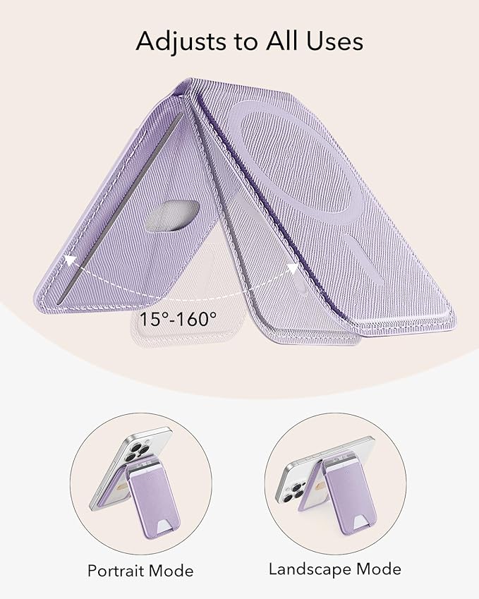 ESR Aura for MagSafe Wallet with Adjustable Stand, RFID Blocking, MagSafe Ring Included, 5 Card Holder Magnetic Wallet for iPhone 17e/17/16/15/14/13/12, Not for 13/12 Mini, Selected Samsung, Lavender
