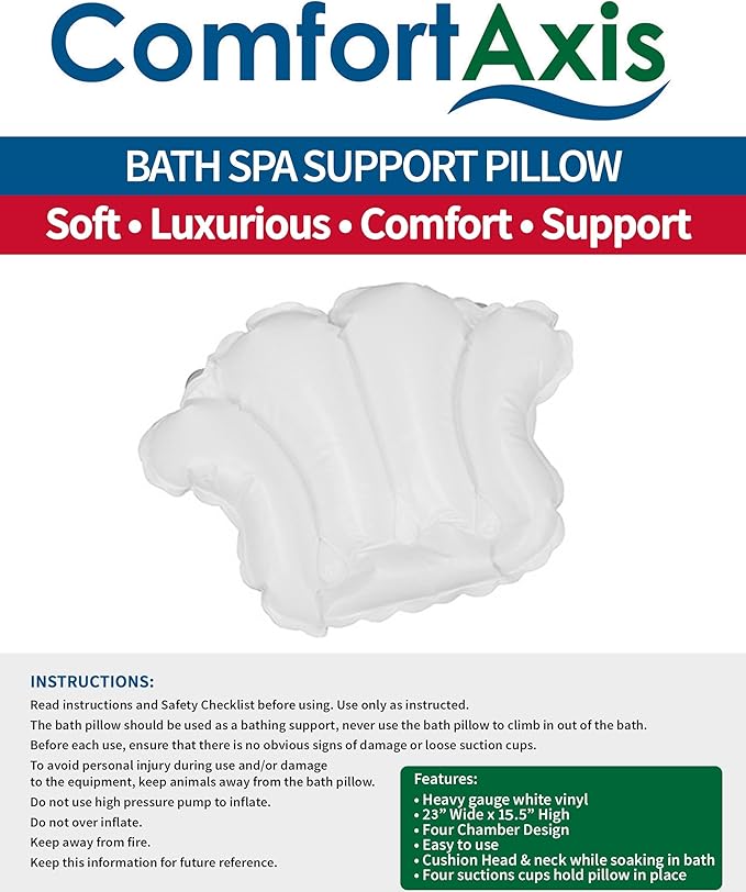 White Vinyl Shell-Shaped Spa Bath Pillow