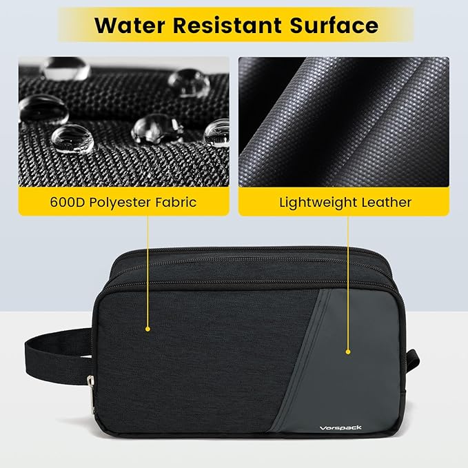 Vorspack Travel Toiletry Bag - Toiletry Bag for Men Water Resistant Skincare Bag for Bathroom Toiletries Accessories Gifts - Black (Pack of 2)