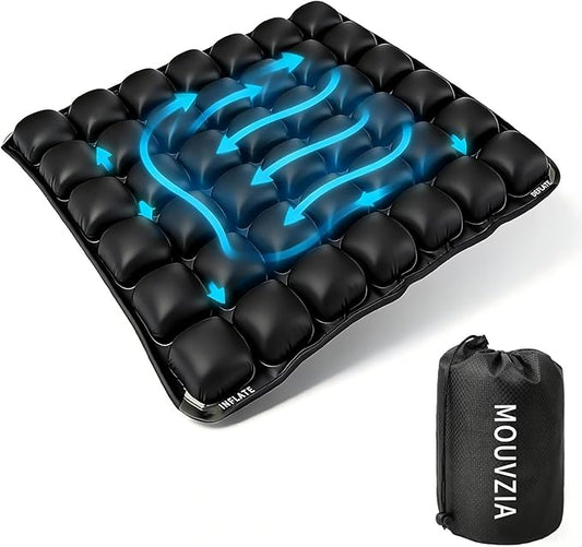 Inflatable Seat Cushion for Airplane: Coccyx Pressure Relief Sitting Cushion with 42 Interconnected Air Cells - Ergonomic Comfort Buttock Supports 380 lb for Travel/Wheel Chair/Car/Office/Stadium