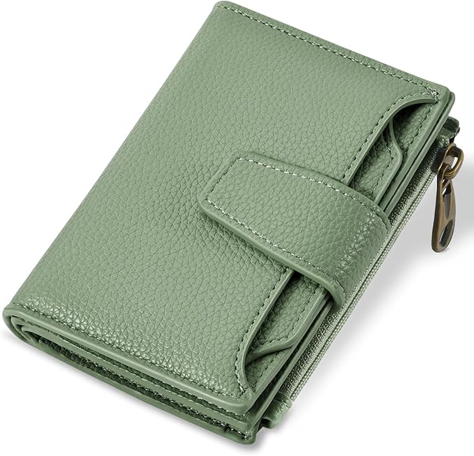 Airkit Small Wallet Women RFID Blocking Soft Leather Bifold Compact Card Holder Wallet for Women with Zipper Coin Pocket 4 ID Window