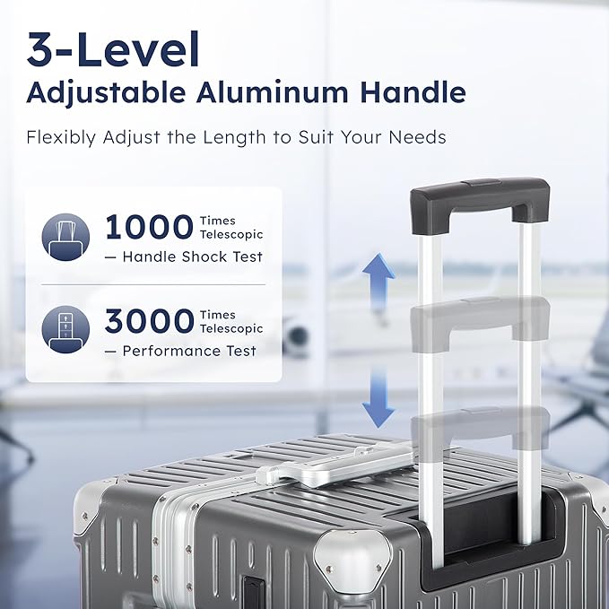 ALPHA CAMP Trunk Luggage, Large 24 Inch Thickened Aluminum Frame Luggage with TSA Spinner Wheels, 3-Layer PC Hardside Zipperless Travel Suitcase, Type-C USB Charging Port, Grey
