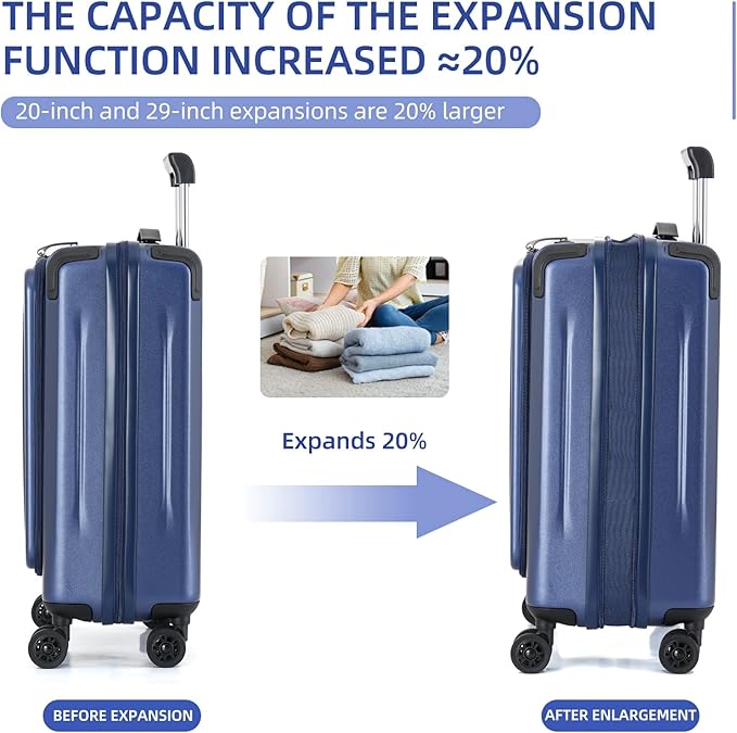 29 Inch Luggage, Top Opening Airline Approved ABS+PC Hard Shell Suitcases with Silent Wheels, TSA Lock,Front Pocket and Wet-dry Separated Six-piece Set (Dark Blue, 29 Inch)