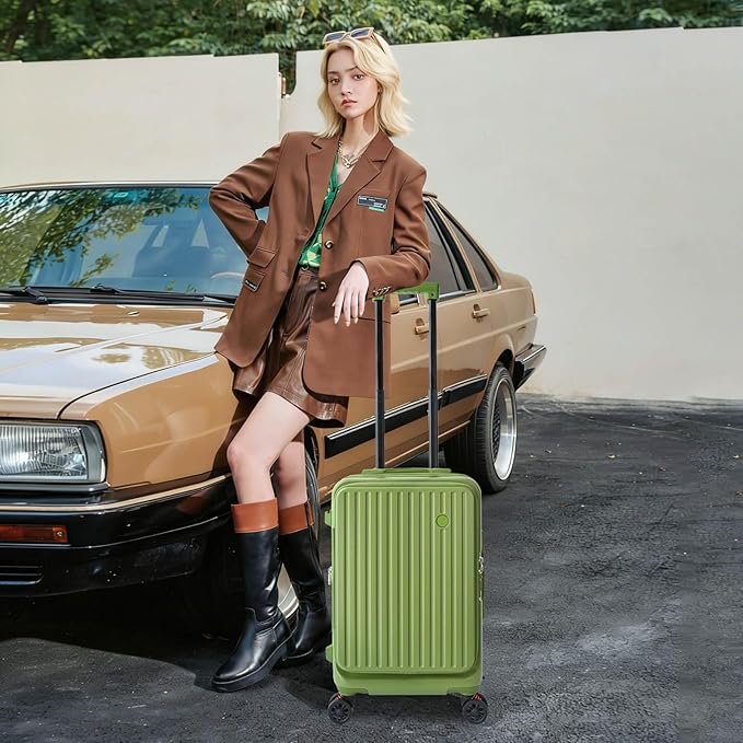 Carry on Luggage Airline Approved, Carry on Suitcases with Wheels, Expandable Suitcase with YKK zipper, Top Open Design Luggage with Spinner wheels, Perfect for Gift, Pale Green Luggage.