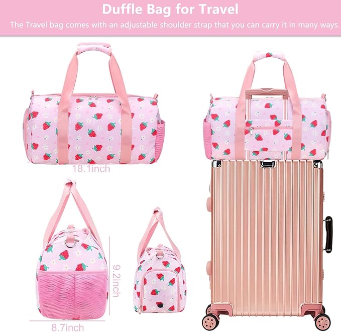 Gym Travel Duffle Bag for Girls - Gymnastics Sports Dance Bag with Shoe Compartment & Wet Pocket Panda Kids Travel Bag Teens Weekender Sleepover Carry On Bag