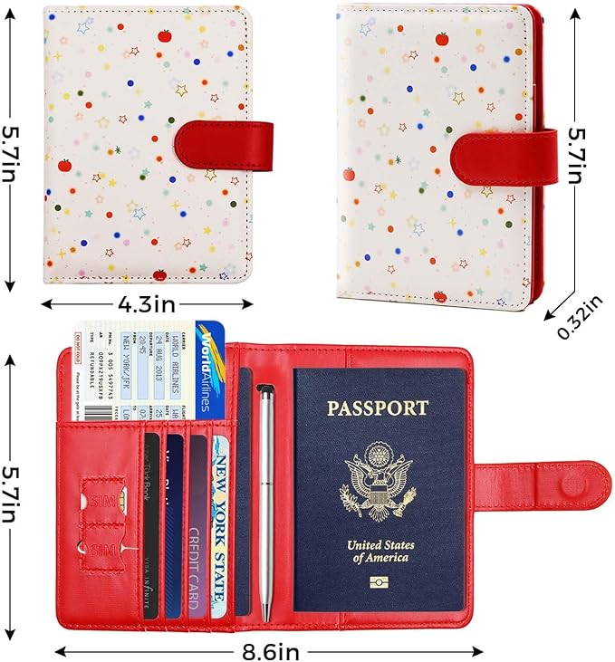 Melsbrinna Rfid Passport Holder for Travel women/Men, Cute Passport Wallet Rfid Blocking Card Slots, Rfid Passport Cover/CaseTravel Wallet, Passport Book Holder (1, apple red)
