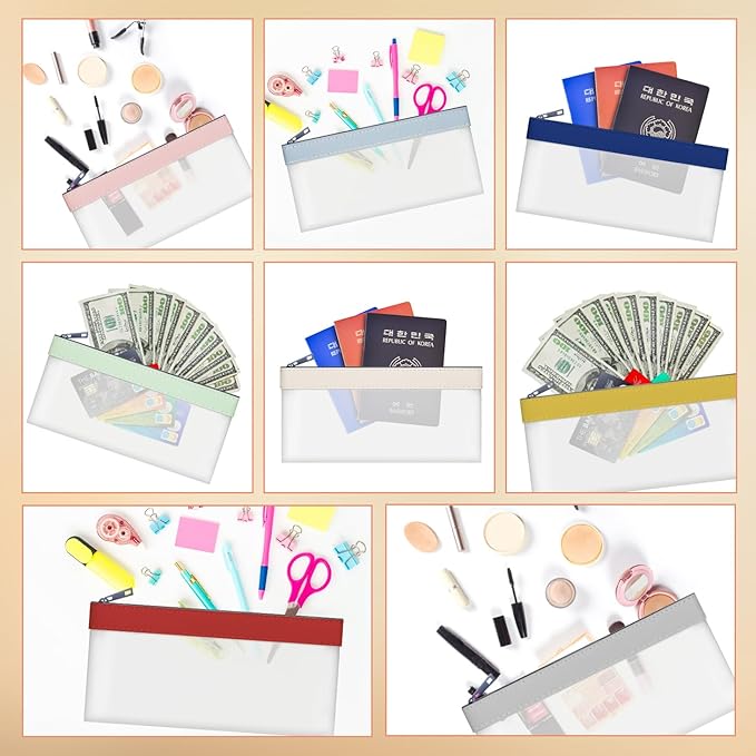 8 Pieces Money Bags With Zipper, Cash Envelopes,7.6 x 3.7 inch Money Pouch, Clear Bank Deposit Bags, Bank Bag, Cash Bag, Coin Bag for Collectors, Multi-Purpose Check Wallet （8 colours）