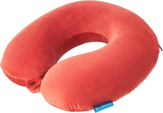 Brookstone Travel Neck Pillow - Lightweight Fleece Casing U-Shaped Stuffable Memory Foam Travel Pillow for Sleeping and Neck Support, Size One Size, Terra Cotta