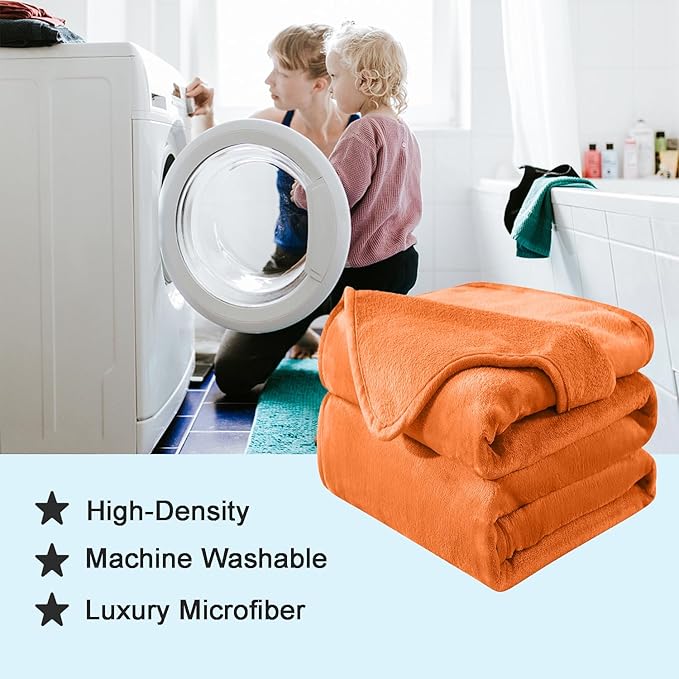 HOZY Soft Twin Size Blanket for All Season Lightweight Thermal Fleece Summer Autumn Fall Winter Spring Blankets for Twin/Twin XL Extra Long Bed Couch Sofa,66x90 Inches,Orange