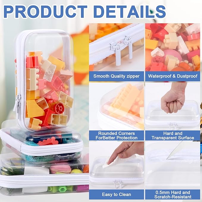 Clear Hard Shell Zipper Case, Clear Zipper Pouches Waterproof Makeup Organizer & Travel Toiletry Storage Bag, Plastic Pouch for Office, Home, White,3 Pack XL LS